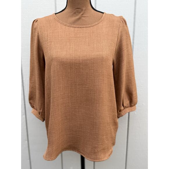 Orange Creek Los Angeles Faux Button Back Sz S Top Rust Balloon Sleeve USA Made - Picture 2 of 16